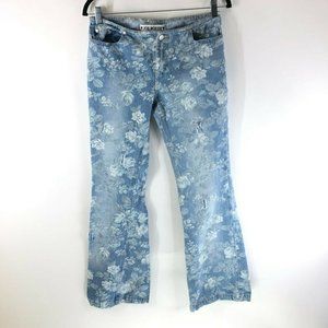 Joe Boxer Womens Jeans Vintage Y2K Flare Floral Distressed Light Wash Size 7